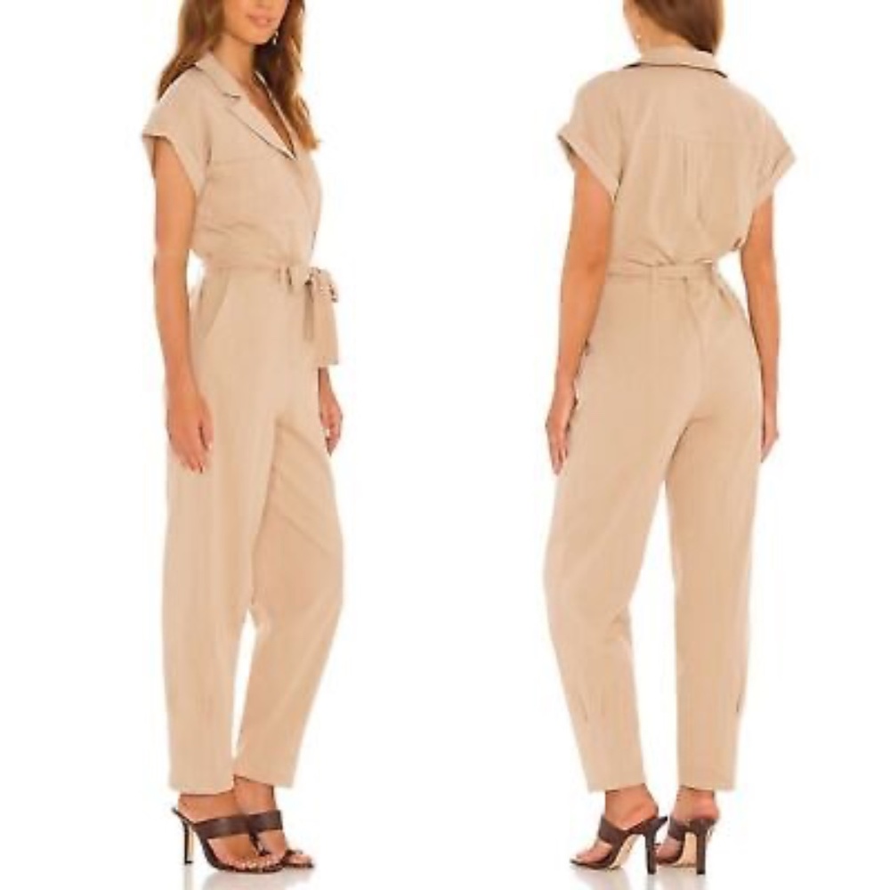 Lovers and Friends Whitney Jumpsuit Linen Blend Tan Size Small